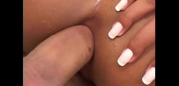  Sexy black chick Dayana gets her pefect shaved pussy licked by white stud